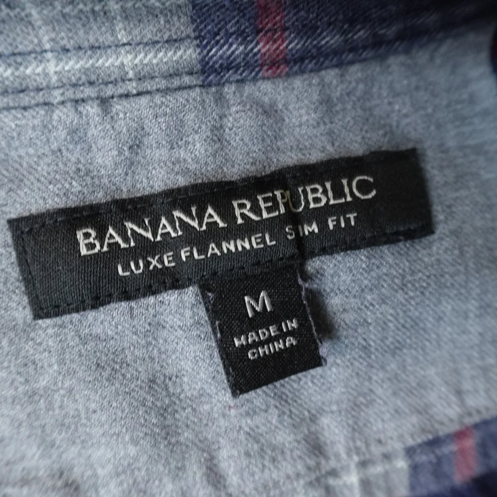 Banana Republic Shirt Mens M Blue Plaid Flannel Slim Fit Button Up Long Sleeve